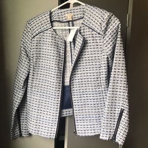 J Crew Jacquard full zip jacket blue/white
